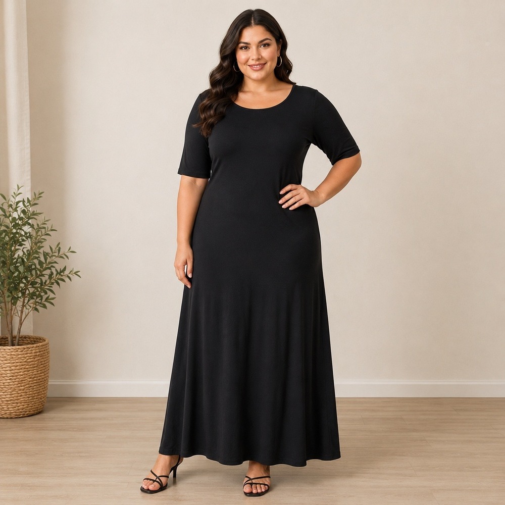 Jones New York Black Short Sleeve Tiered Midi Dress Size 16 Formal Workwear